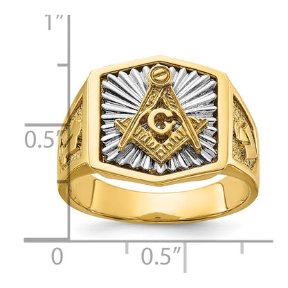 Ibgoodman 14K Bicolor Herren Poliert und Strukturiert Sonne Ray Blau Lodge Master Freimaurer Ring