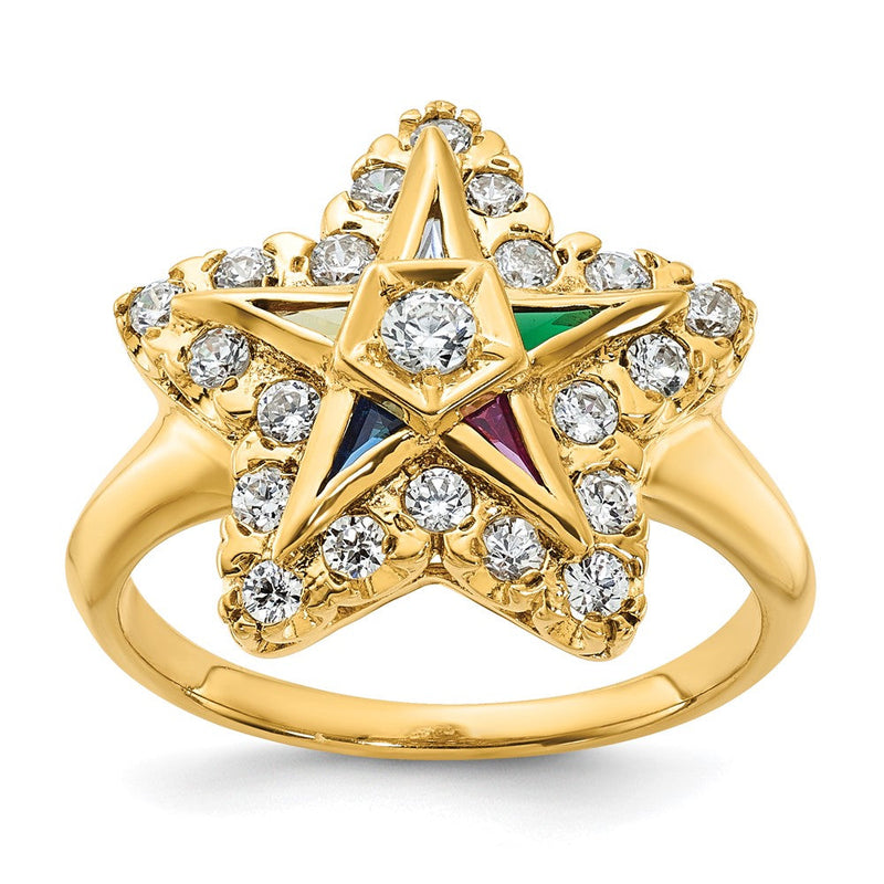 10K Gelbgold Ibgoodman Damen Poliert Mehrfarbig Zirkonia und A Qualität Diamant Eastern Stern Freimaurer Ring