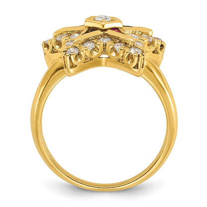 14K Gelbgold Ibgoodman Damen Poliert Mehrfarbig Zirkonia und Aa Qualität Diamant Eastern Stern Freimaurer Ring