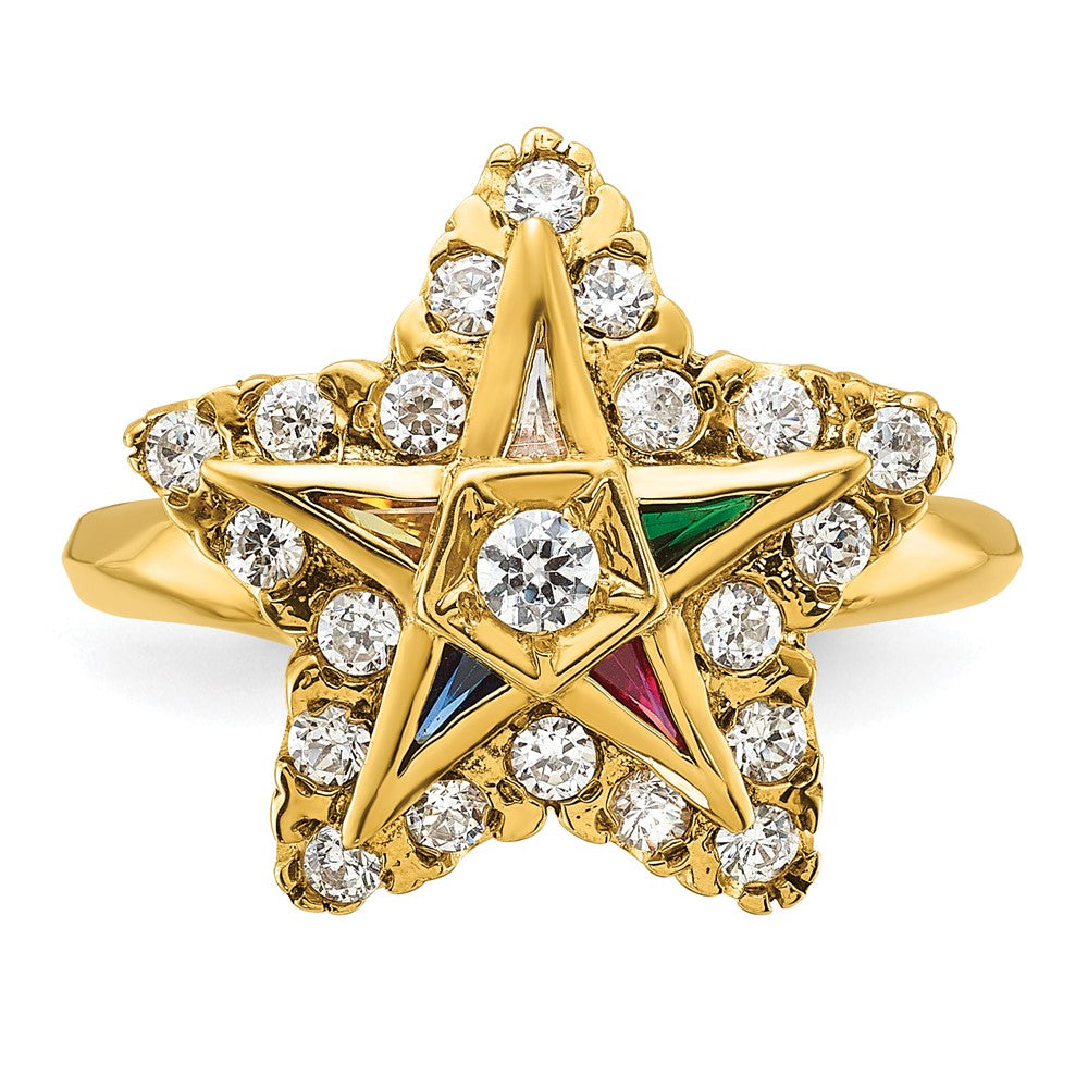 14K Gelbgold Ibgoodman Damen Poliert Mehrfarbig Zirkonia und Aa Qualität Diamant Eastern Stern Freimaurer Ring