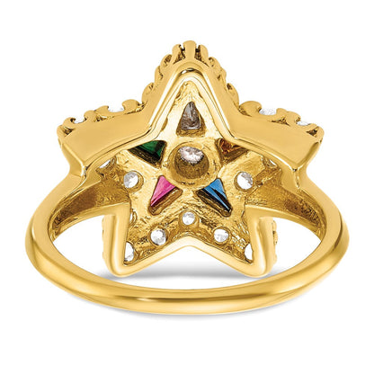 14K Gelbgold Ibgoodman Damen Poliert Mehrfarbig Zirkonia und Aa Qualität Diamant Eastern Stern Freimaurer Ring