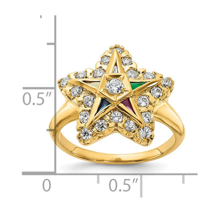 14K Gelbgold Ibgoodman Damen Poliert Mehrfarbig Zirkonia und Aa Qualität Diamant Eastern Stern Freimaurer Ring