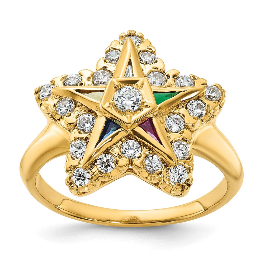 14K Gelbgold Ibgoodman Damen Poliert Mehrfarbig Zirkonia und Aa Qualität Diamant Eastern Stern Freimaurer Ring