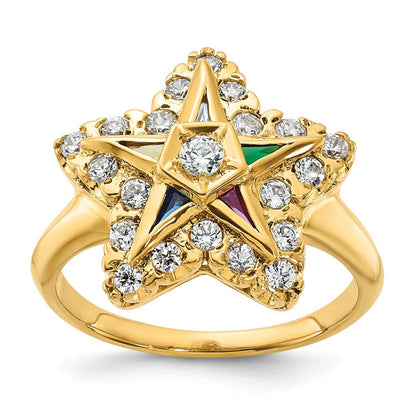 14K Gelbgold Ibgoodman Damen Poliert Mehrfarbig Zirkonia und Aa Qualität Diamant Eastern Stern Freimaurer Ring