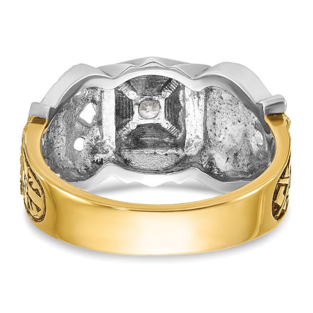 14K Bicolor-Gold Herren-Siegelring "Doppeladler" Freimaurer Shriner, poliert und texturiert, mit schwarzer Emaille und Diamant