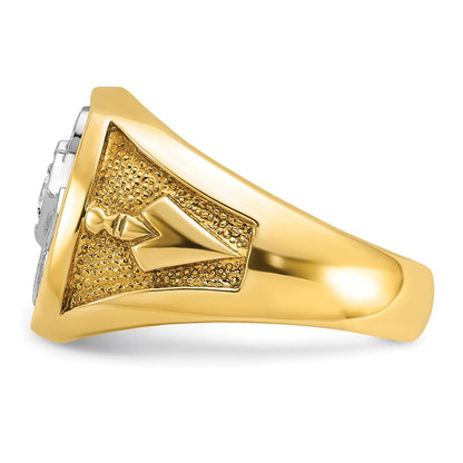 14K Gelb- und Rhodiumgold mit Weißrhodium Herren Diamant-Freimaurerring der Blauen Loge, Meistergrad, poliert und texturiert