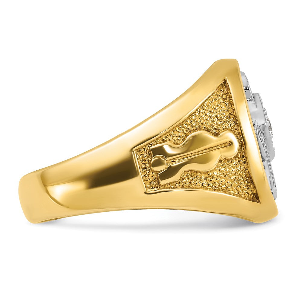14K Gelb- und Rhodiumgold mit Weißrhodium Herren Diamant-Freimaurerring der Blauen Loge, Meistergrad, poliert und texturiert