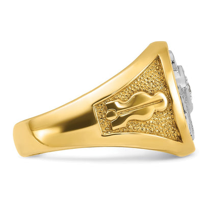 14K Gelb- und Rhodiumgold mit Weißrhodium Herren Diamant-Freimaurerring der Blauen Loge, Meistergrad, poliert und texturiert