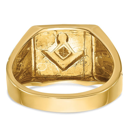 14k Yellow & Rhodium Gold with White Rhodium Men's Polished and Textured Diamant Blue Lodge Master Masonic Ring
