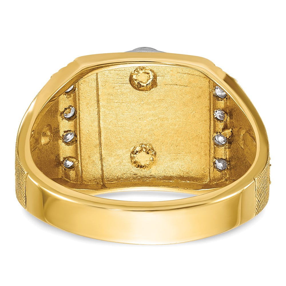 14K Zweifarbiger Gold Herren-Ring, poliert und texturiert, mit blauer und schwarzer Emaille und Diamant, Blue Lodge Master Freimaurer-Siegelring