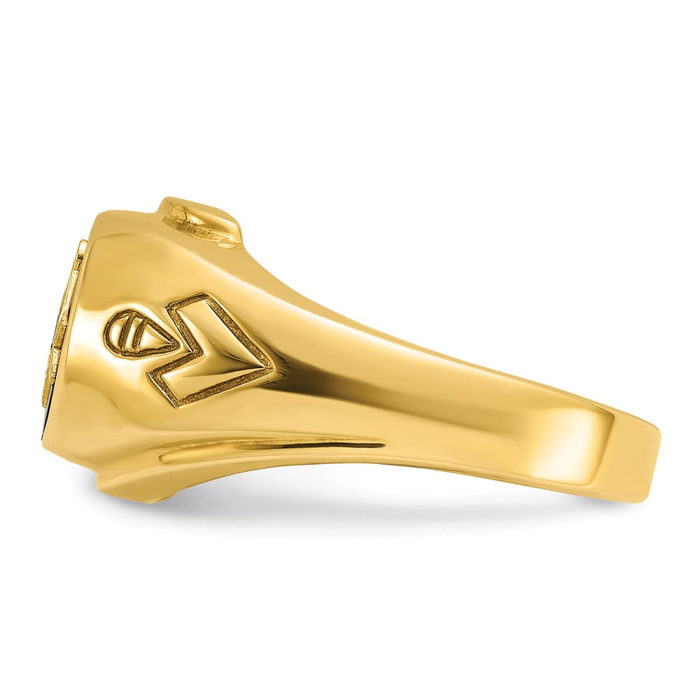 14K Gelbgold Herren-Siegelring poliert und geriffelt mit ovalem Onyx Blue Lodge Master Freimaurer-Ring