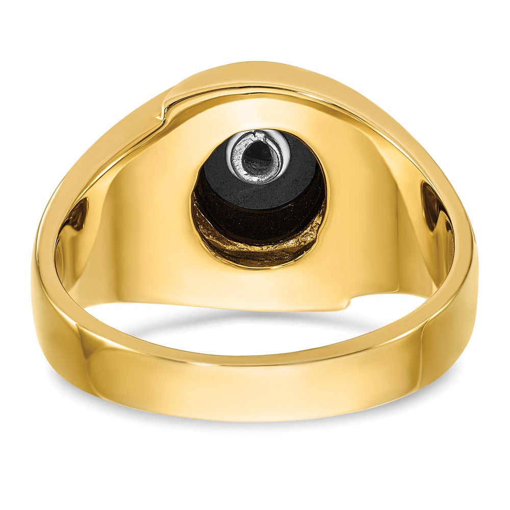 14K Gelbgold Herren-Siegelring poliert und geriffelt mit ovalem Onyx Blue Lodge Master Freimaurer-Ring