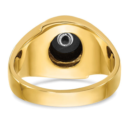 14K Gelbgold Herren-Siegelring poliert und geriffelt mit ovalem Onyx Blue Lodge Master Freimaurer-Ring