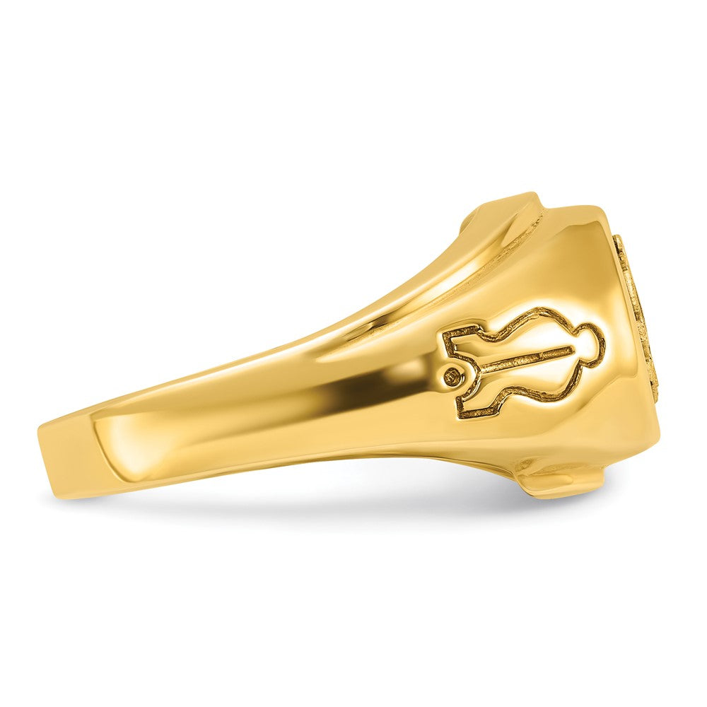 14K Gelbgold Herren-Siegelring poliert und geriffelt mit ovalem Onyx Blue Lodge Master Freimaurer-Ring
