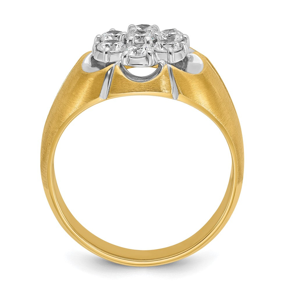 14K Zweifarbiges Gold Herrenring mit weißem Rhodium, poliert und satiniert, 1K Diamant, komplett besetzt