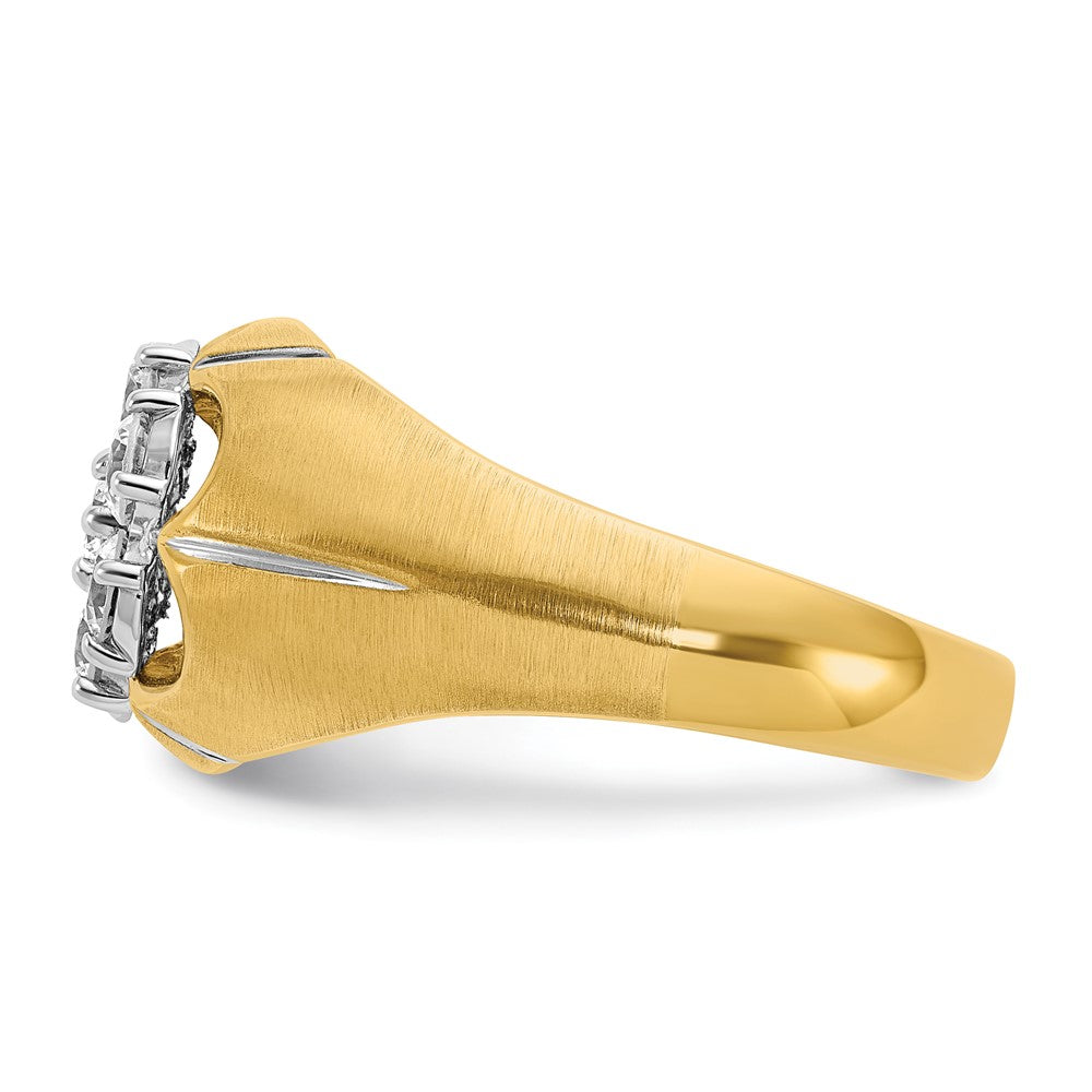 14K Zweifarbiges Gold Herrenring mit weißem Rhodium, poliert und satiniert, 1K Diamant, komplett besetzt