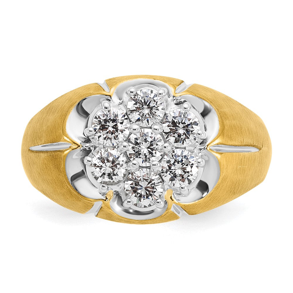 14K Zweifarbiges Gold Herrenring mit weißem Rhodium, poliert und satiniert, 1K Diamant, komplett besetzt