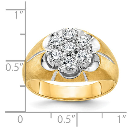 14K Zweifarbiges Gold Herrenring mit weißem Rhodium, poliert und satiniert, 1K Diamant, komplett besetzt