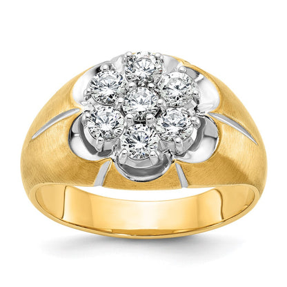 14K Zweifarbiges Gold Herrenring mit weißem Rhodium, poliert und satiniert, 1K Diamant, komplett besetzt