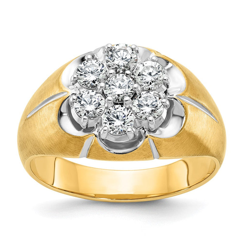 14K Zweifarbiges Gold Herrenring mit weißem Rhodium, poliert und satiniert, 1K Diamant, komplett besetzt