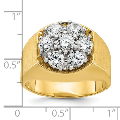 14K Bicolor Gold Herren-Ring, poliert und satiniert, mit 1,5K Diamanten, komplett besetzt