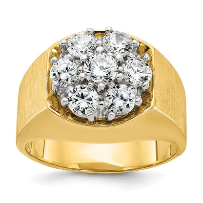 14K Bicolor Gold Herren-Ring, poliert und satiniert, mit 1,5K Diamanten, komplett besetzt