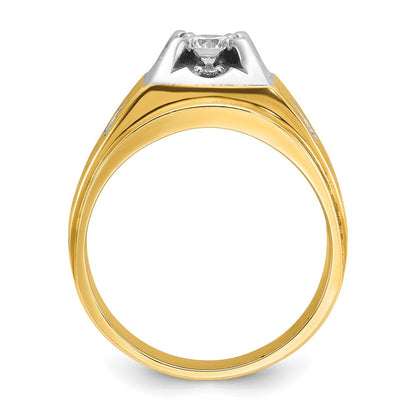 14K Bicolor-Gold Herren-Ring, poliert und satiniert, mit 0,75 ct. Diamanten