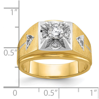 14K Bicolor-Gold Herren-Ring, poliert und satiniert, mit 0,75 ct. Diamanten