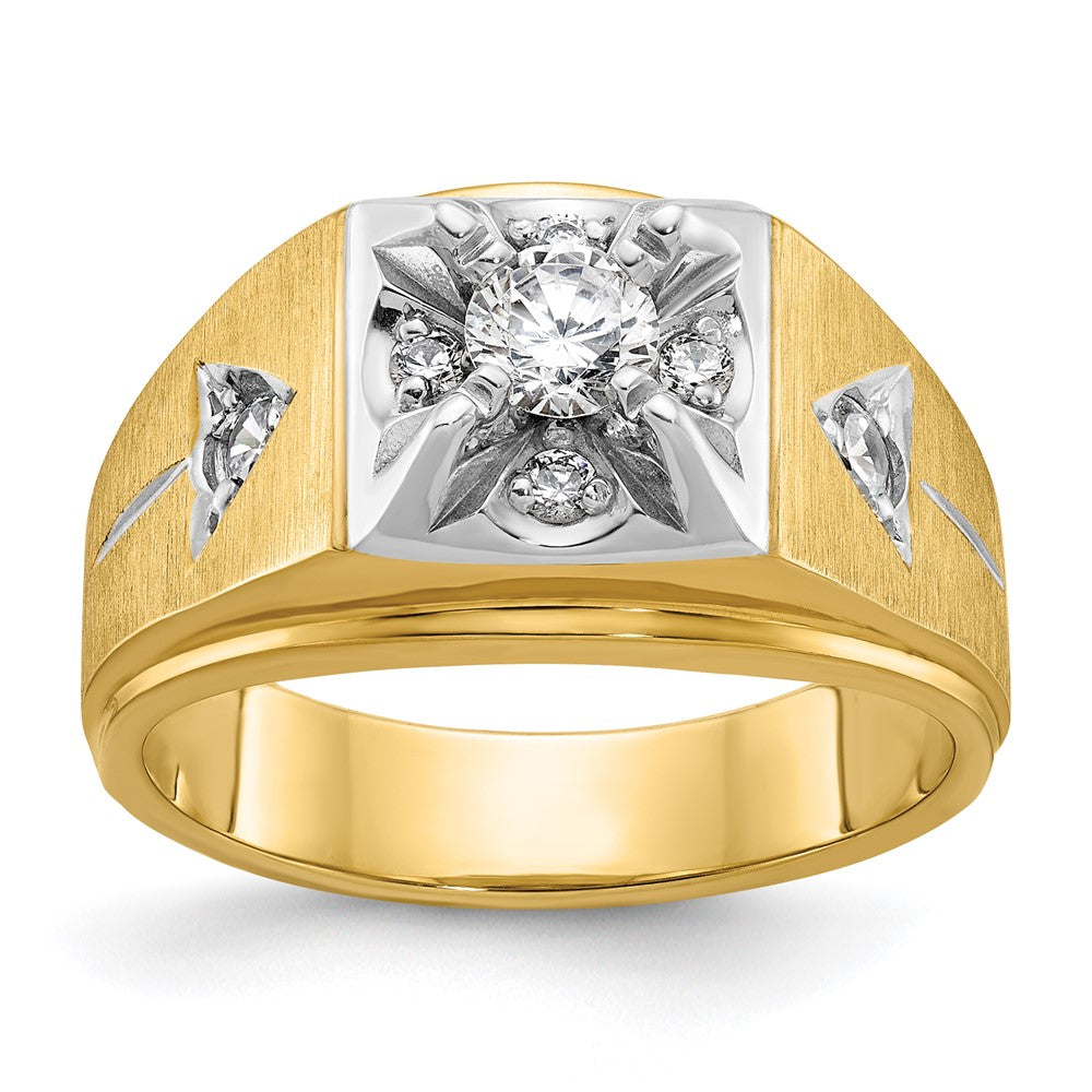 14K Bicolor-Gold Herren-Ring, poliert und satiniert, mit 0,75 ct. Diamanten