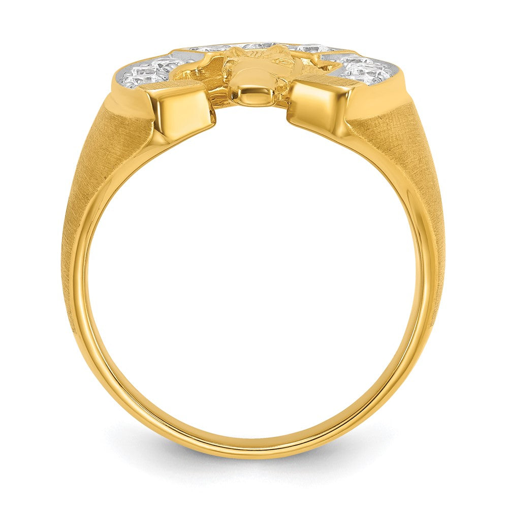 14K Bicolor-Gold Herren-Ring mit Pferd und Hufeisen, satiniert, mit 0,75 ct. Diamant