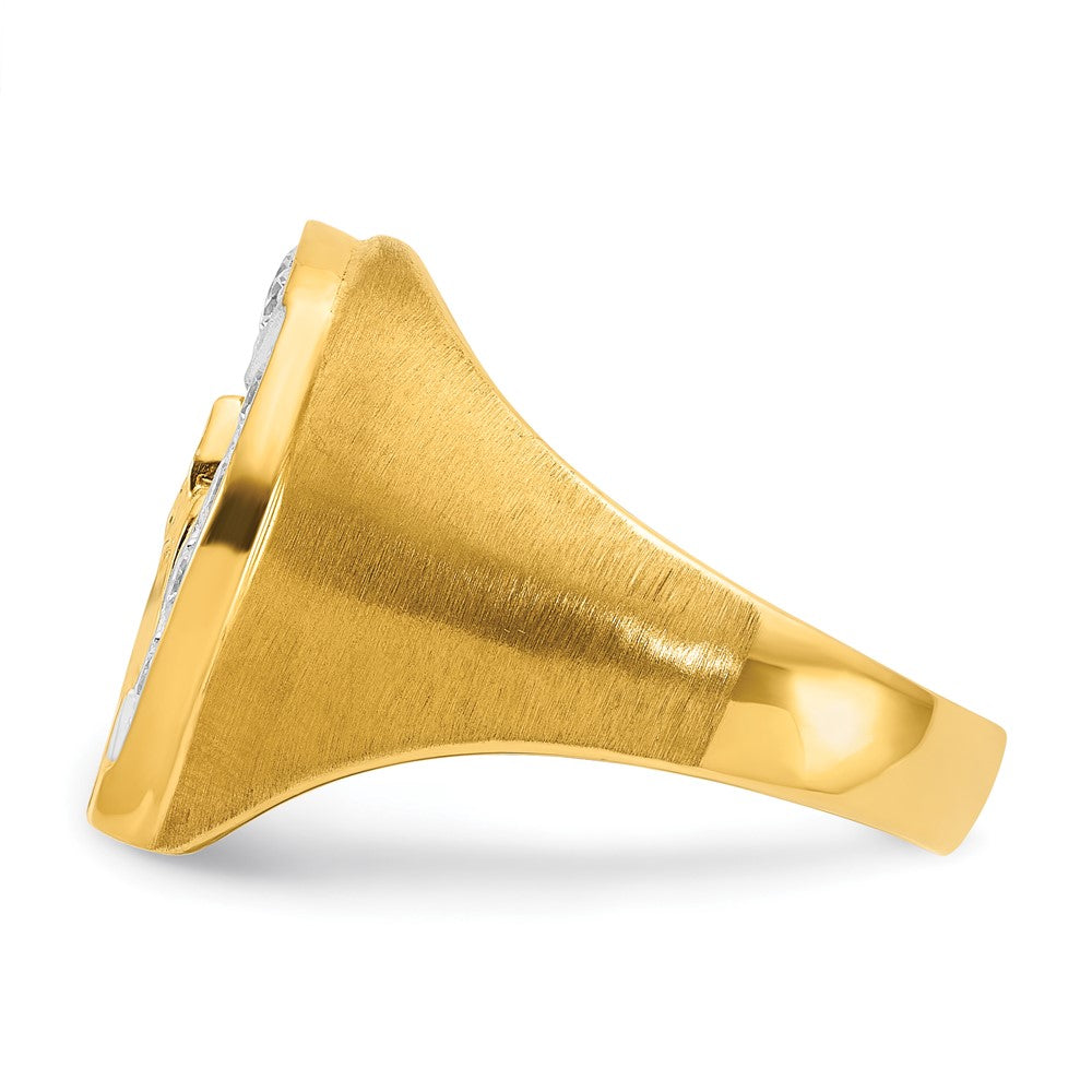 14K Bicolor-Gold Herren-Ring mit Pferd und Hufeisen, satiniert, mit 0,75 ct. Diamant