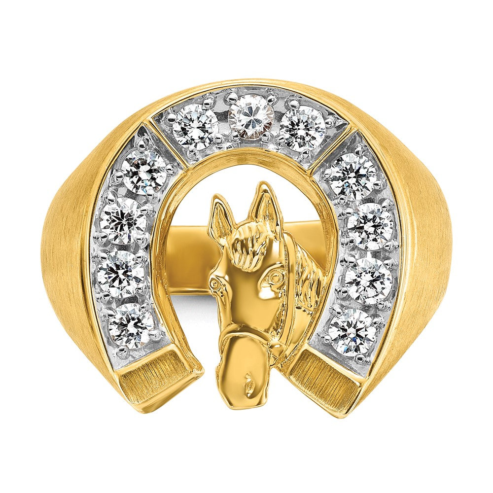 14K Bicolor-Gold Herren-Ring mit Pferd und Hufeisen, satiniert, mit 0,75 ct. Diamant