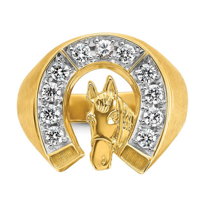 14K Bicolor-Gold Herren-Ring mit Pferd und Hufeisen, satiniert, mit 0,75 ct. Diamant
