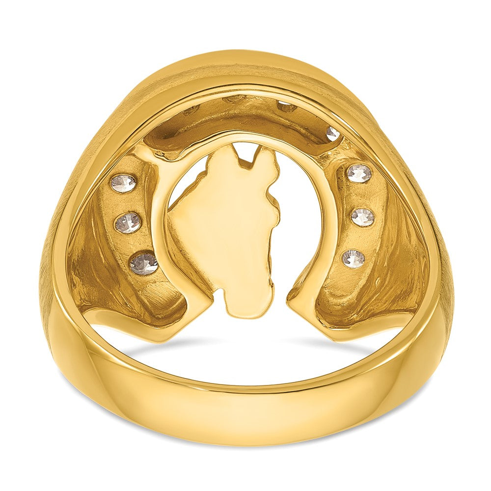 14K Bicolor-Gold Herren-Ring mit Pferd und Hufeisen, satiniert, mit 0,75 ct. Diamant