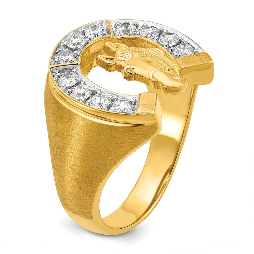 14K Bicolor-Gold Herren-Ring mit Pferd und Hufeisen, satiniert, mit 0,75 ct. Diamant