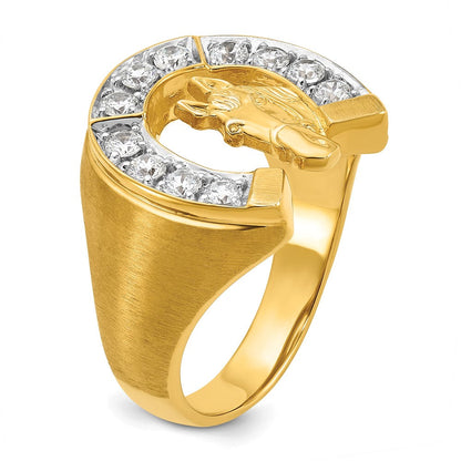 14K Bicolor-Gold Herren-Ring mit Pferd und Hufeisen, satiniert, mit 0,75 ct. Diamant