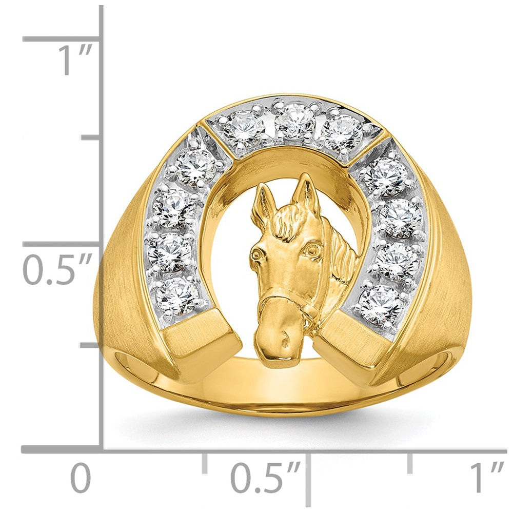 14K Bicolor-Gold Herren-Ring mit Pferd und Hufeisen, satiniert, mit 0,75 ct. Diamant