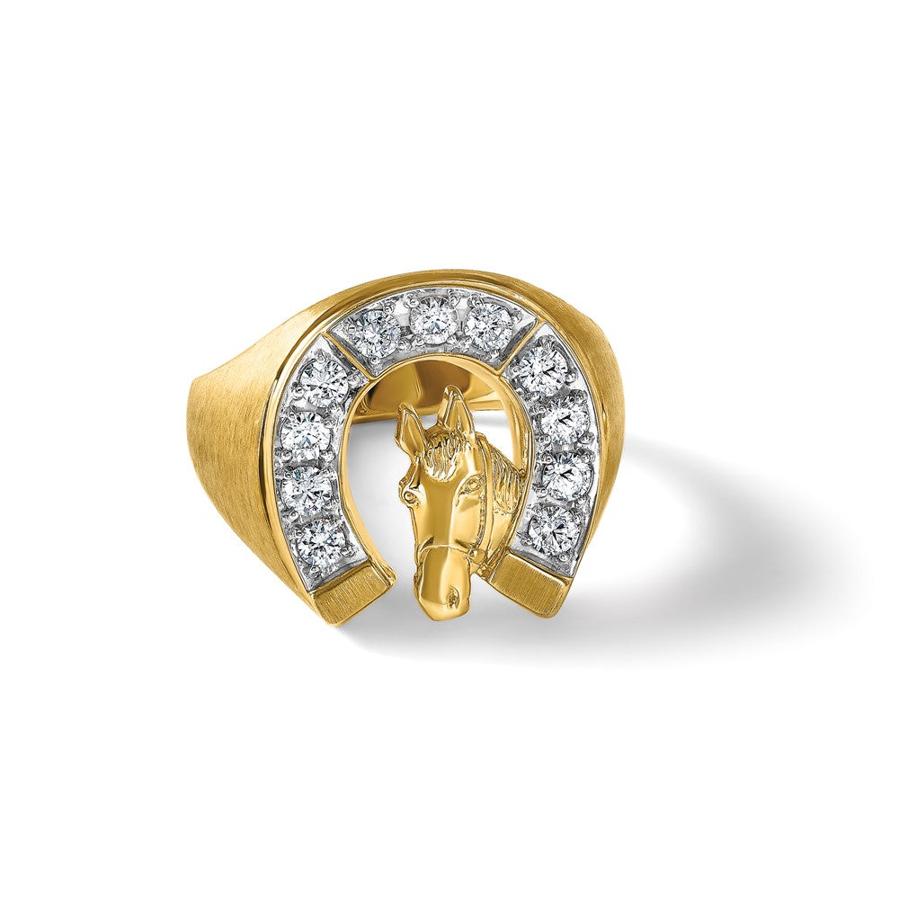 14K Bicolor-Gold Herren-Ring mit Pferd und Hufeisen, satiniert, mit 0,75 ct. Diamant