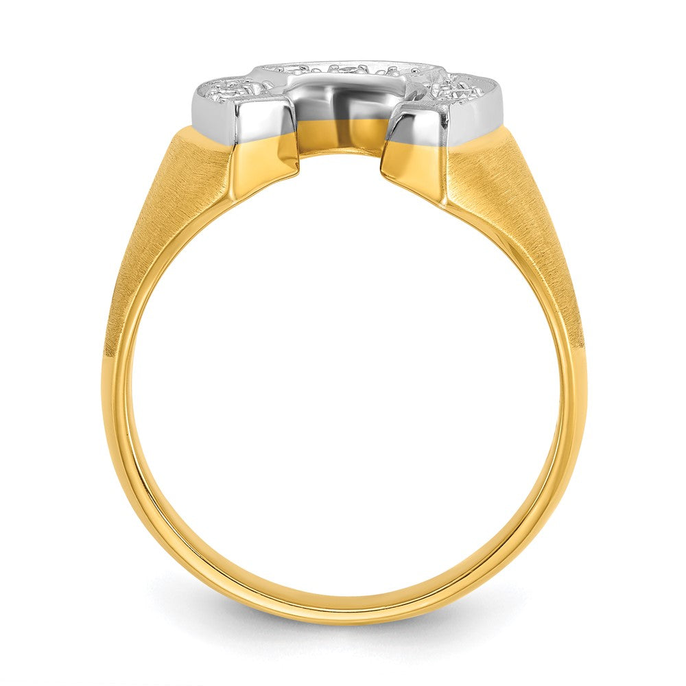14K Bicolor Gold Herren Hufeisen-Ring mit Satinfinish und 0,2K Diamanten, komplett besetzt