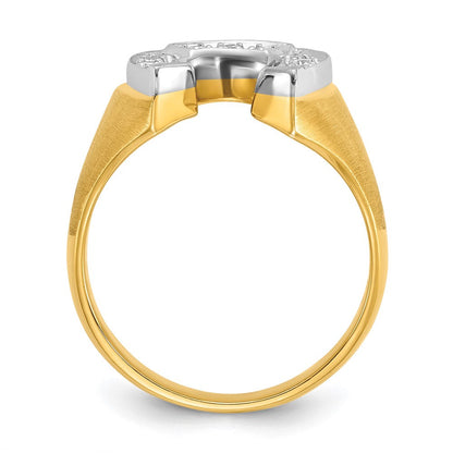 14K Bicolor Gold Herren Hufeisen-Ring mit Satinfinish und 0,2K Diamanten, komplett besetzt