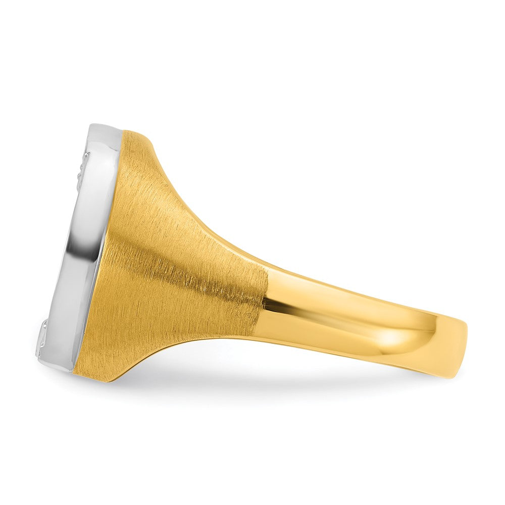 14K Bicolor Gold Herren Hufeisen-Ring mit Satinfinish und 0,2K Diamanten, komplett besetzt