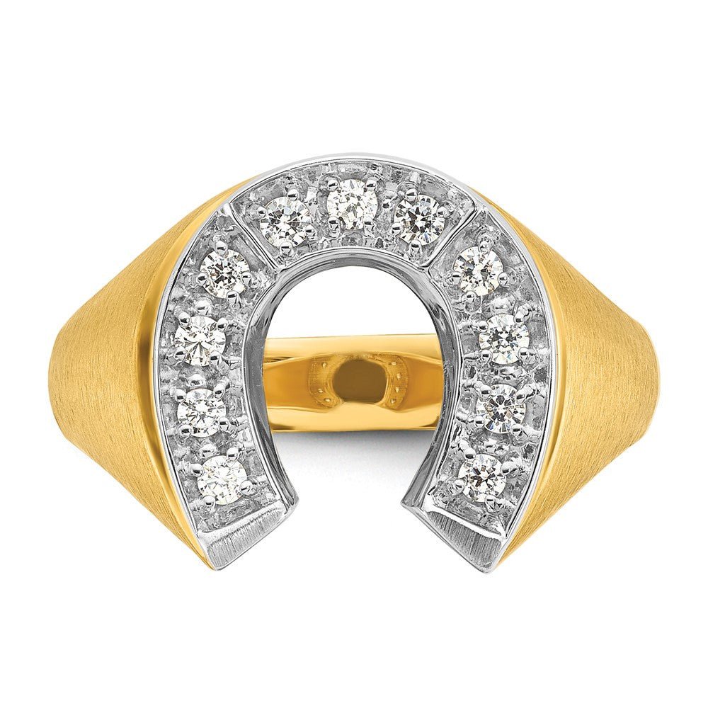 14K Bicolor Gold Herren Hufeisen-Ring mit Satinfinish und 0,2K Diamanten, komplett besetzt