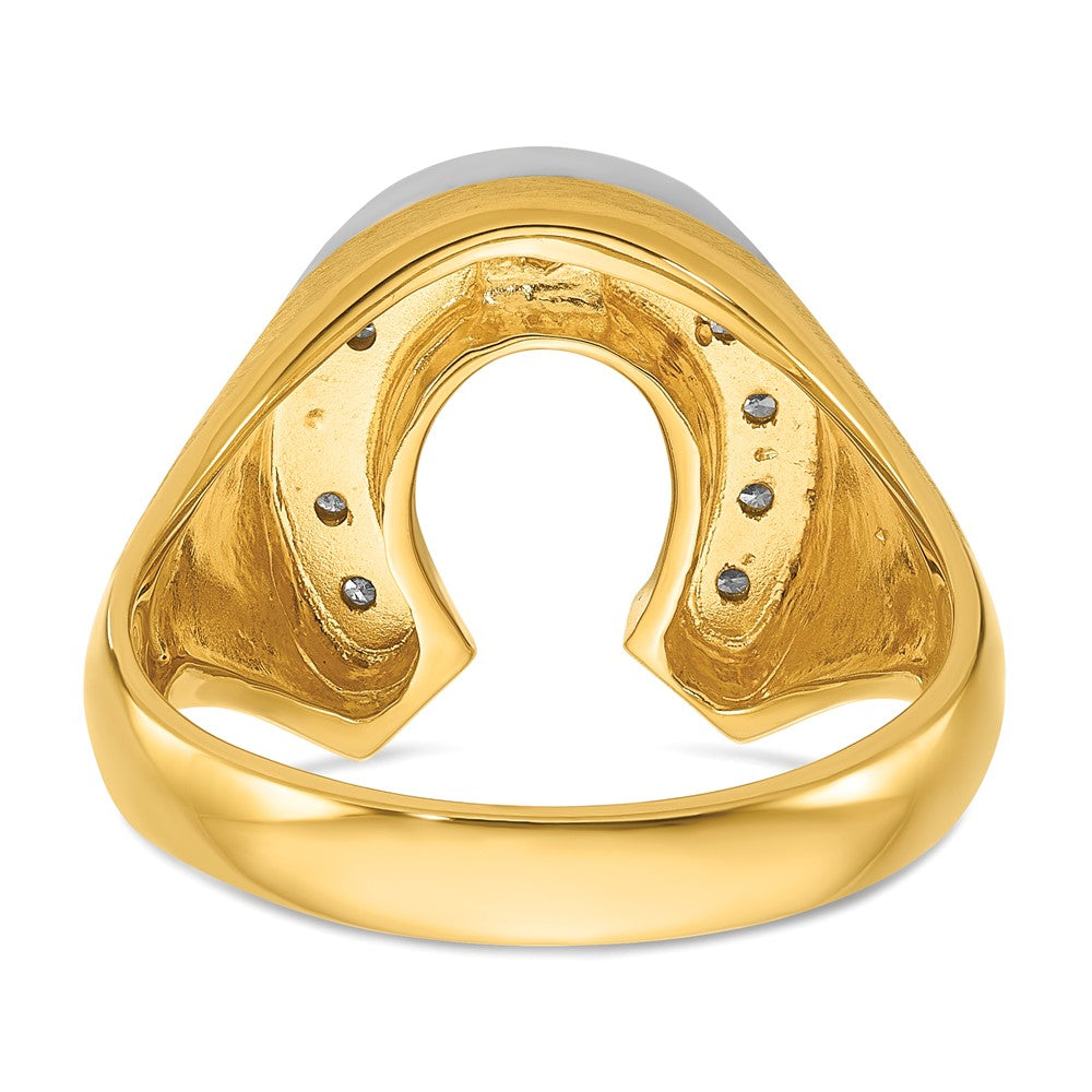 14K Bicolor Gold Herren Hufeisen-Ring mit Satinfinish und 0,2K Diamanten, komplett besetzt