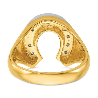 14K Bicolor Gold Herren Hufeisen-Ring mit Satinfinish und 0,2K Diamanten, komplett besetzt