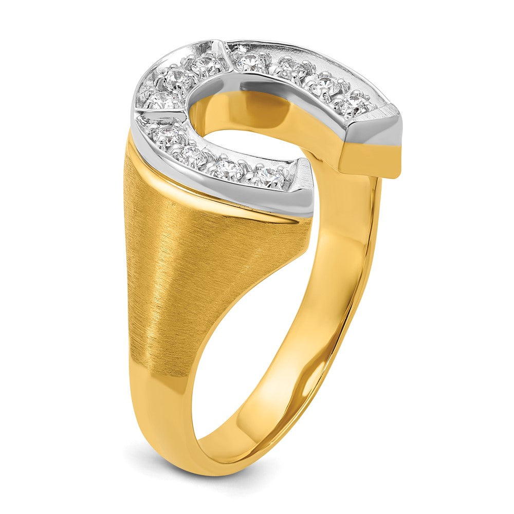 14K Bicolor Gold Herren Hufeisen-Ring mit Satinfinish und 0,2K Diamanten, komplett besetzt
