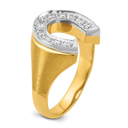 14K Bicolor Gold Herren Hufeisen-Ring mit Satinfinish und 0,2K Diamanten, komplett besetzt