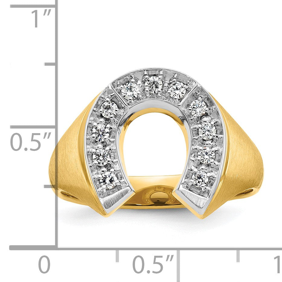 14K Bicolor Gold Herren Hufeisen-Ring mit Satinfinish und 0,2K Diamanten, komplett besetzt