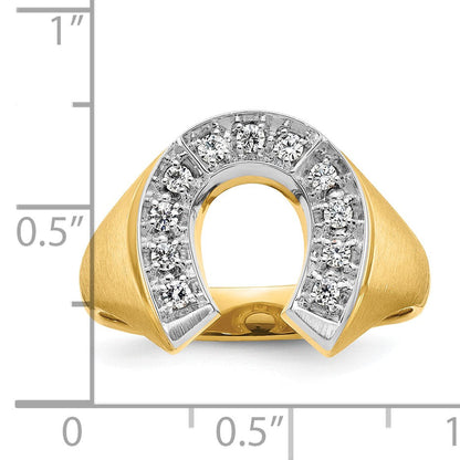 14K Bicolor Gold Herren Hufeisen-Ring mit Satinfinish und 0,2K Diamanten, komplett besetzt