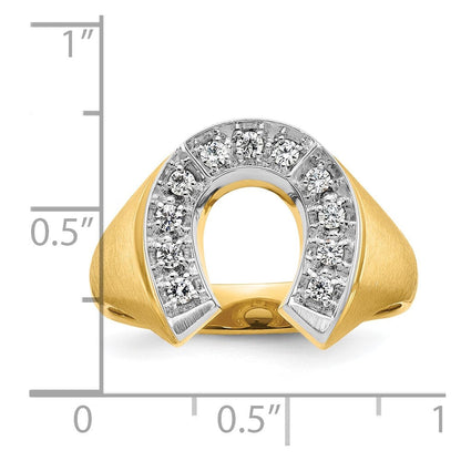 14K Bicolor Gold Herren Hufeisen-Ring mit Satinfinish und 0,2K Diamanten, komplett besetzt