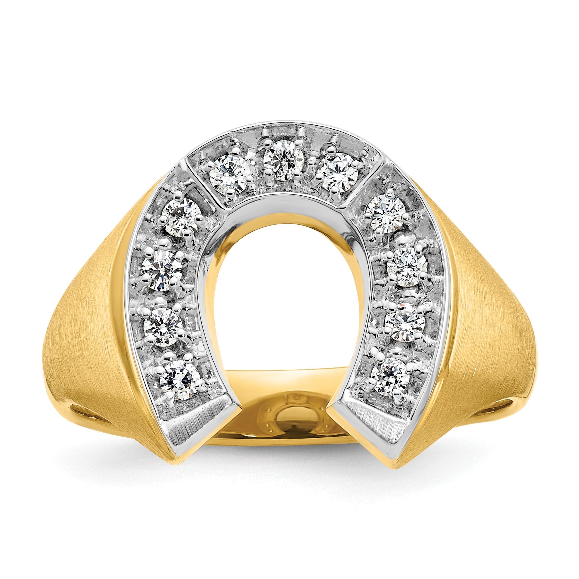 14K Bicolor Gold Herren Hufeisen-Ring mit Satinfinish und 0,2K Diamanten, komplett besetzt